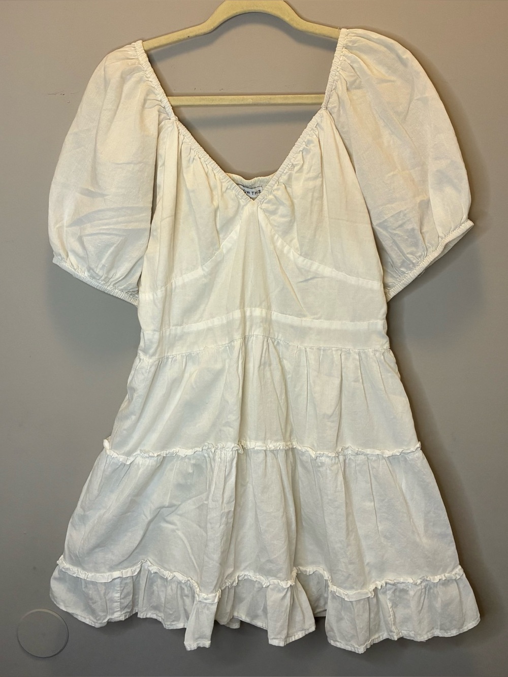 White Puff-Sleeve Tiered Dress